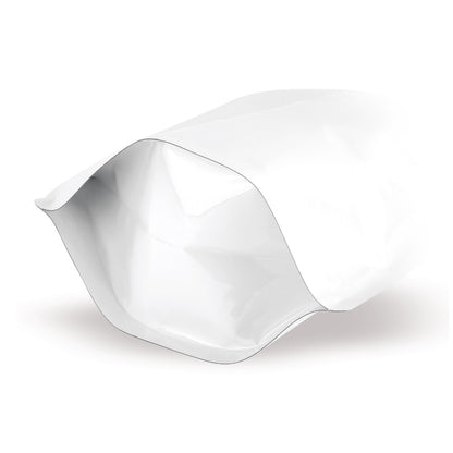 Sachet à fond plat blanc avec valve de protection des arômes