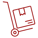 Pictogramme représentant un diable transportant un carton, symbole de livraison ou de transport.