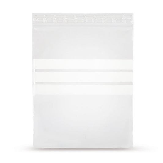 Sachet à fermeture à pression en LDPE avec trois bandes d'étiquetage blanches, 90 base