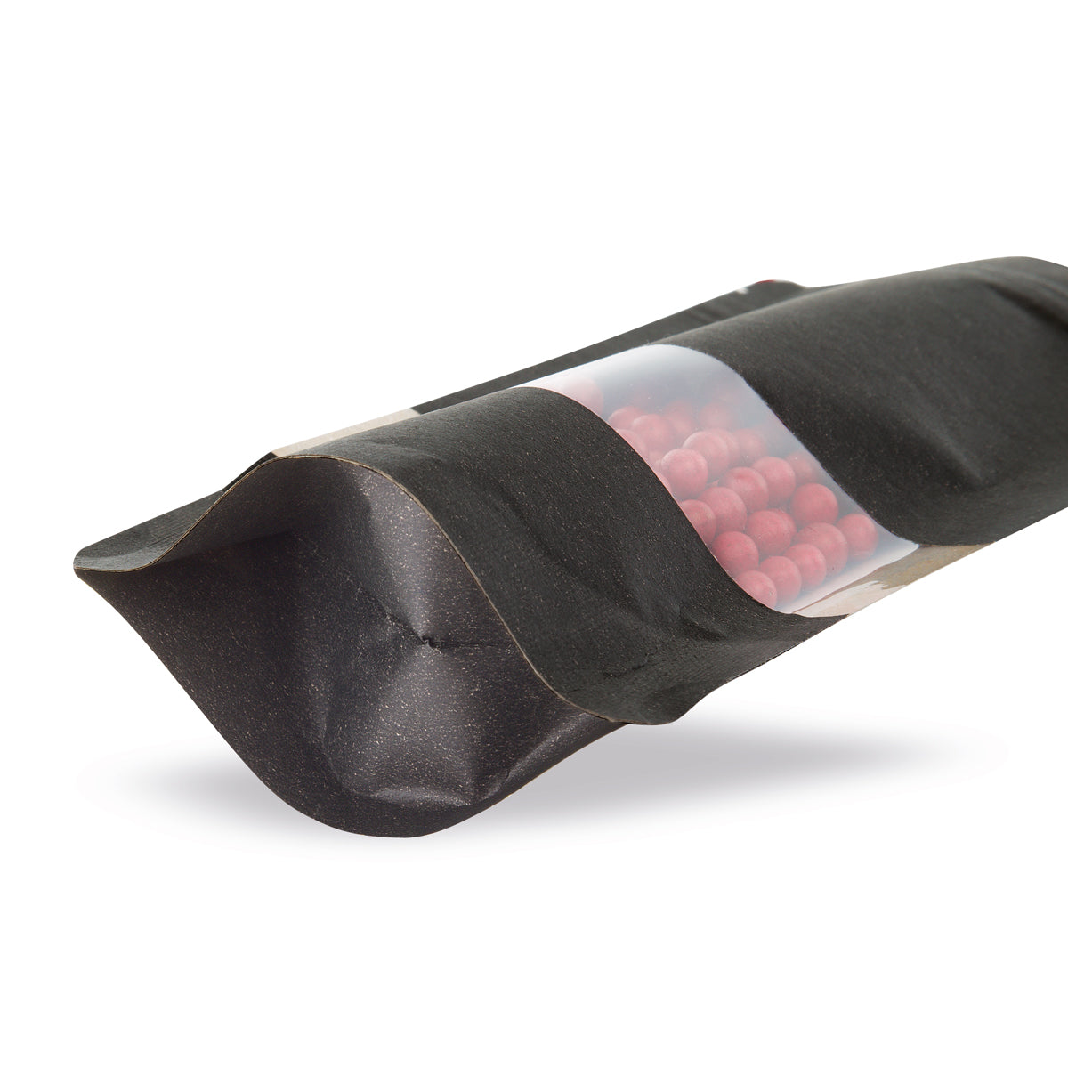 Sachet à fond plat en papier kraft noir avec fenêtre 5-WEB