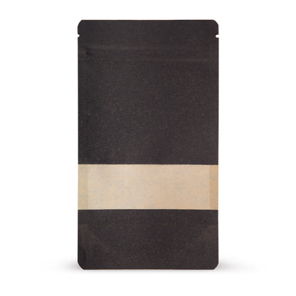 Sachet à fond plat en papier kraft noir avec fenêtre 1-WEB