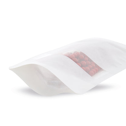 Sachet à fond plat en papier kraft blanc avec fenêtre 5-WEB