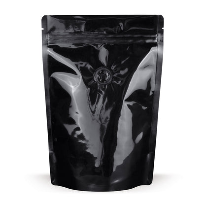 Sachets à fond plat noirs avec valve de protection de l'arôme Détail 5